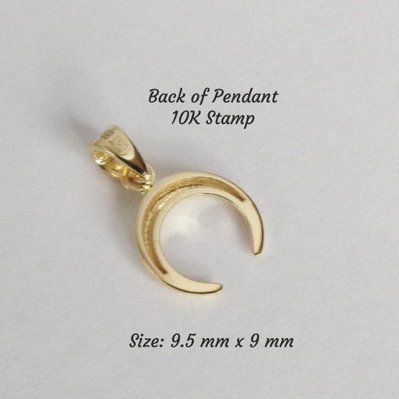 10K Real Solid Yellow Gold Crescent Moon Charm Pendant Necklace Stamped 10K - Picture 4 of 8